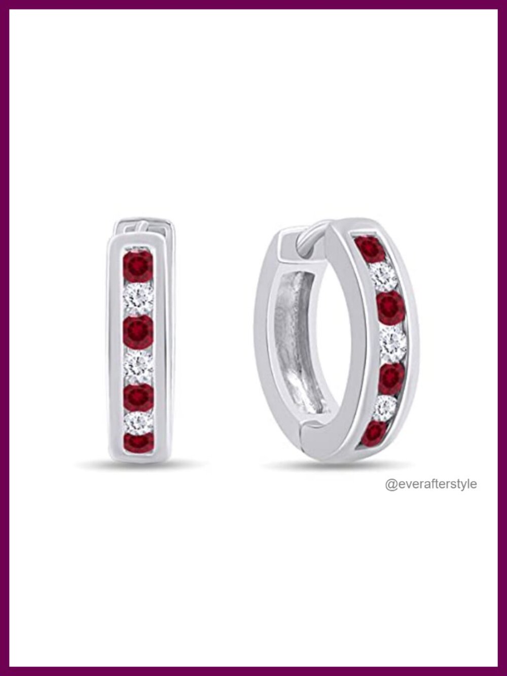 Huggie Hoop Earrings for Women Ruby and White Cubic Zirconia